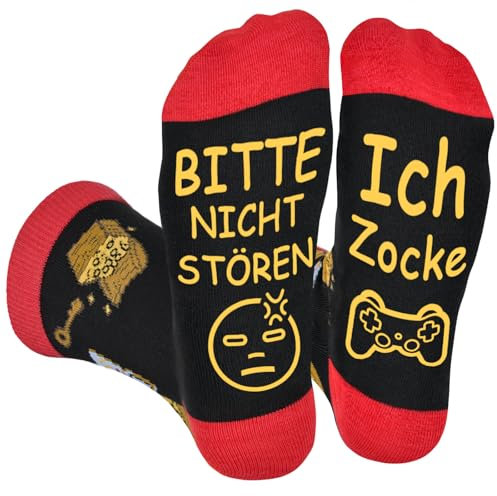 Brightdeal Lustige Socken Unisex 38-45, Ich Zocke Bitte Nicht Stören Gaming Socken, Winterstrumpf aus Baumwolle mit lustigen Mustern, Geburtstags Geschenk für Kollegen Freunde Spielliebhaber