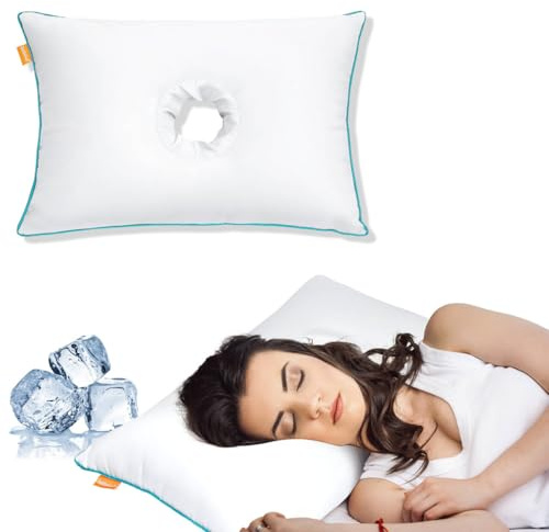 ComfortAce Adjustable Tencel Ear Pillow with Hole for Side Sleepers, Ear Pain Relief, Adjustable Filling Ergonomic Portable Pillow, 35X50CM