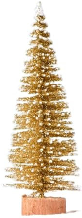 5 Stück Künstlich Weihnachtsbaum Weihnachtsdeko,Mini Tannenbaum mit Holzsockel,Miniatur Christbaum Tanne,Weihnachten Figuren,Weihnachtsschmuck zum Basteln,für Tischdeko,Tisch,Büro,Gold,7cm