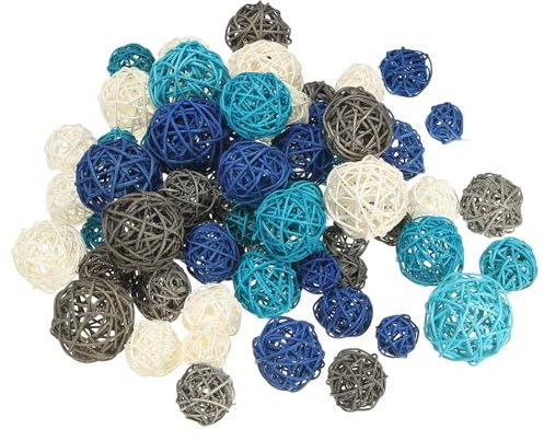 PATIKIL Wicker Rattan Balls, 72 Pcs Decorative Balls for Centerpiece Bowls Home Decor 4 Sizes(White/Deep Blue/Blue/Gray, 2.4,2,1.6,1.2)