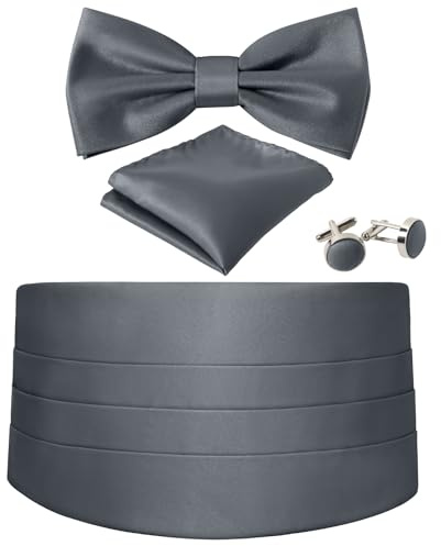Cummerbund und Fliege Set einfarbig verstellbare formale Männer schwarz Cumberbund Fliege Manschettenknöpfe Set und Einstecktücher