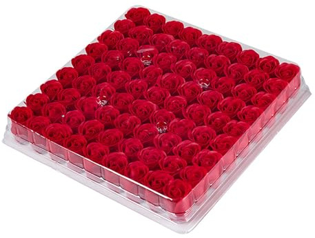 TOPBATHY Rose Box 81 Pezzi in Plastica Rosso, Simulazione Rosa Decorativa | Design Super Realistico, per Matrimonio e Hotel, Stile Romantico ed Elegante