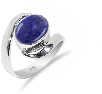 Lapislazuli Ring Naturstein, 925 Sterling Silber Ring für Damen-Herren Vintage Minimalistisches Design Statement Ring Oval Form 8x10 Edelstein Ring SH-SR21-P