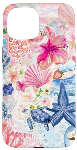 European Summer Preppy Collage Hibiskus und Schildkröte Hülle für iPhone 15
