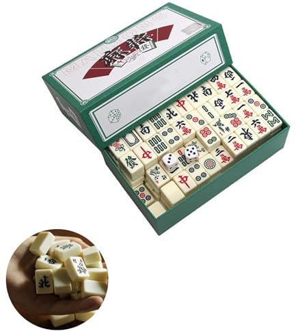 chiquieray Mini Mahjong Spiel,Portable Traditionelles Chinesisches Majong Set,Majong brettspiel,Majongsteine Spiel mit 144 Mahjong Spielsteine