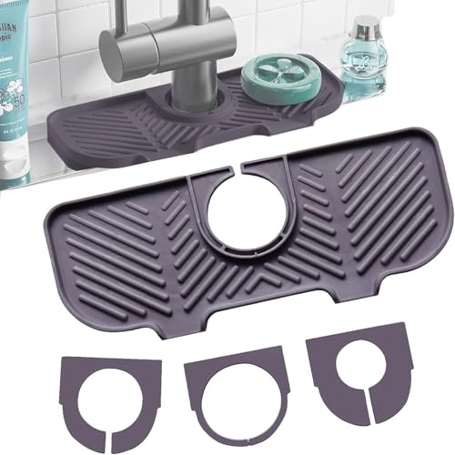 Wasserhahn Abtropfmatte Silikon, Abtropfmatte Geschirr Küchenspüle mit 3 Replacement Sizes Wasserhahnmatte, Spritzfänger Spüle Spritzschutz für Küche und Badezimmer Arbeitsplatte Schützen (grau 1)