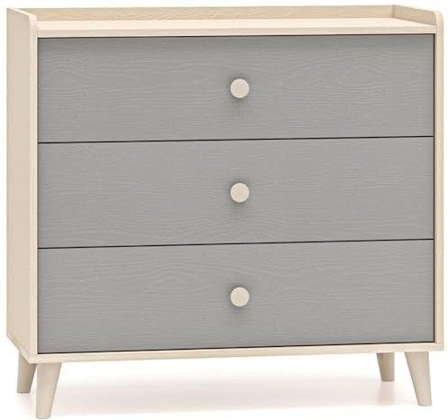 Lomadox Kinderzimmer-Kommode in Sandbeige mit grau fühlbare Struktur, mit 3 Schubladen-Schubladen Schrank Schubladenkommode