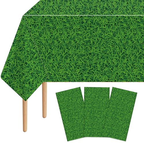 Lianxuia Kunststoff-Tischdecken mit grünem Gras, 137 x 274 cm, wasserdicht, für Fußball, Golf, Fußball, Party, Dekorationen für Sport, Thema, Geburtstagsparty, Zubehör, 3 Stück
