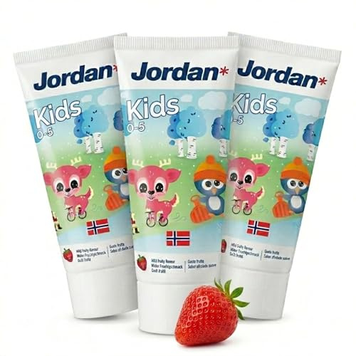 Jordan ® | Barntandkräm | 0-5 år | Mild fruktig smak | 50 ml x 3 | 1 000 ppm fluorid | SLS-fri | för mjölktänder och känsligt tandkött