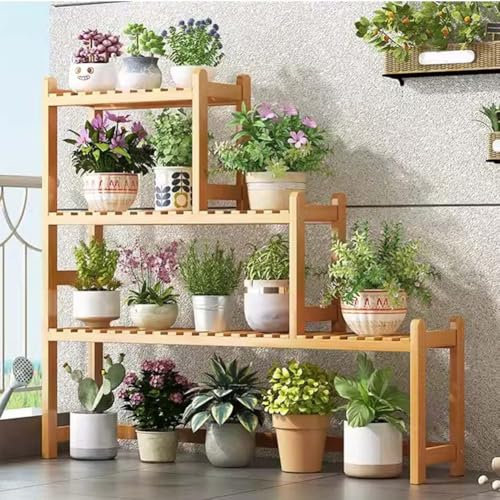 Supporto per piante in legno a 3 livelli, scaffale angolare per interni ed esterni, per più piante, fioriera a scala, in legno naturale, per patio, giardino, veranda, 90 x 20 x 80 cm