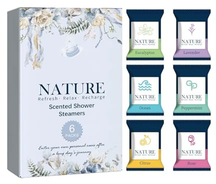 Lot de 6 tablettes de douche avec différents parfums - Vapeur de douche aux parfums naturels - Huiles essentielles naturelles - Pastilles de douche relaxantes pour soins personnels pour femmes et