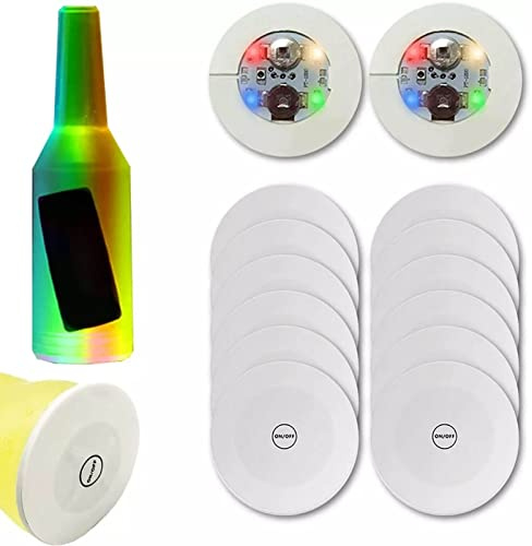 Tefola 12 Stück LED-Flaschenlicht, 7 Farbe LED Sticker Lichter, Selbstklebende Rückseite, LED Untersetzer Deko Beleuchtung für Bar, Party, KTV (4cm)
