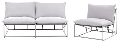 Beliani Low Oversized Sofa and Chair Set Metal with Seat Backrest Cushions Indoor Outdoor Furniture Armless Garden Grey Pico