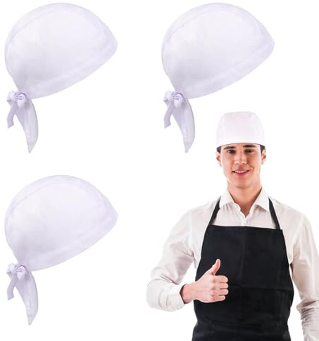 JEYORZY 3 Pcs Herren Kochmütze, Kochmütze Bandana Küchenmütze Herren Damen Kopftuch Herren Kopfbedeckung Zum Kochen Backen Grillen Bandana Cap Für Küche Restaurant Zuhause Bäckerei Cafe, Weiß