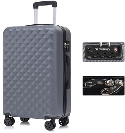 YONSLY Premium Reisekoffer TSA-Schloss,YKK-Reißverschluss Hartschalen-Koffer Trolley Kabinenkoffer Rollkoffer Suitcase Handgepäck 4 Rollen (Grau, L)