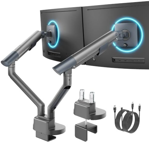monTEK Dual Monitor Arm for 17-40 Inch Screens up to 11KG with USB 3.0 A/C | Max Load 11KG, Heavy Duty Spring Adjustable Monitor Mount with Clamp & Grommet Mount, VESA 75*75mm/100*100mm, Dark Grey