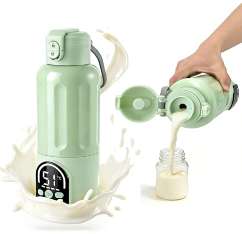 Tragbarer Baby Flaschenwärmer,500ml Kapazität, 18000mAh Akku & 45W USB-C, 37–55°C präzise (±1°C), auslaufsicher, aus 316 lebensmittelechtem Edelstahl – ideal für Auto, Reisen, Flugzeug & Wickeltasche