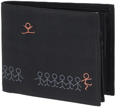 Oxmox Geldbörse Herren/Portemonnaie Damen | Wallet mit RFID Schutz | New Cryptan (Vegan) | 5 Kreditkartenfächer | Querscheinbörse Querformat | schwarz | Jumping Jack Print Grey