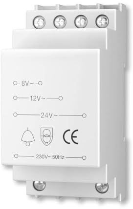 Vibsky Doorbell Transformer 8V/12V/24V for Ring and Bell Smart Doorbells, 3.8-8 VA Output, IP20 Insulated, White (for 230/240V AC)
