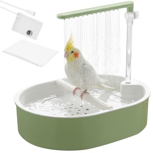 Vogeldusche Wellensittich,Automatische Vogel Badewanne mit Einstellbar Wasserdurchfluss,USB Stromschleife Vogeltränke mit Wasserdichtes Tuch für Wellensittiche,Kanarienvögel, Nymphensittiche (stil 2)