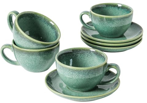 Cup and Saucer Set, 8oz Ceramic Coffee Cup Set for 4 People | Afternoon Tea Cup Set, Espresso Cup, Cappuccino Cup, Suitable for all Kinds of Drinks