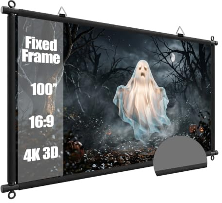 100 inch Fixed Frame Projector Screen, Anti Glare Outdoor Indoor Movie Projector Screen, Wrinkle-Free Hanging Projection Screen for Room Wall, Theater, Camping, Backyard, 4K HD 16:9
