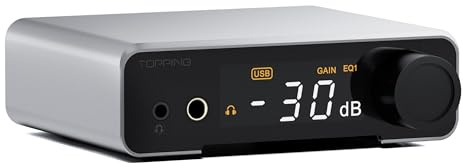 TOPPING DX1 II Gaming DAC Headphone Amplifier with 10-Band PEQ, ES9039Q2M DAC, 4.4mm Balanced & 3.5mm Output, 1000mW x2, Optical I/O, USB-C Plug-and-Play for PC/PS5/Switch (Silver)