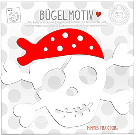 Bügelbild Gr. L Pirat 14,5 cm x 11 cm WEISS ROT Flockfolie Aufbügler Applikationen Bügelsticker für Stoffe Textilien Kinder zum Aufbügeln Flicken