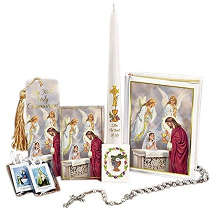 Girls Blessed Sacrament Deluxe First Communion Gift Box Set with Candle