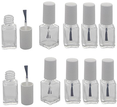 Glasklare leere Nagellack-Flasche mit Pinsel, für Selbstabfüller, Kappe weiss, 6ml, Kosmetex, 10 Stück