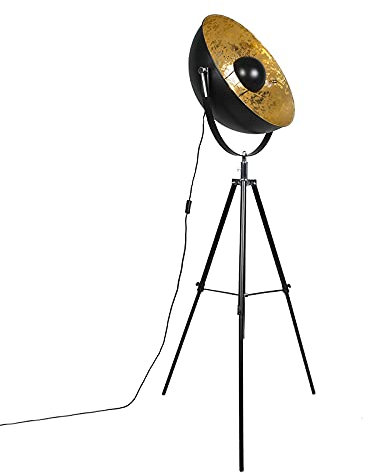 Qazqa - Modern Industriestehlampe Stativ schwarz - Magna 50 Eglip I Wohnzimmer I Schlafzimmer - Stahl Rund I Länglich - LED geeignet E27