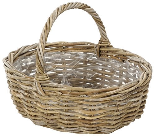 Jardinera Dehner Rattan con mango, aproximadamente 46 x 39 x 18 cm, trenzado de ratán, gris / marrón