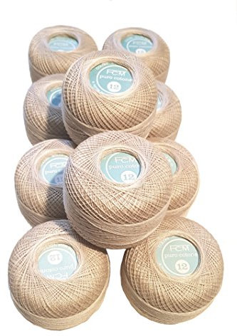 F.C.M. Cotone perlė lucido numero 12 ecru, gomitolo da 50 g, 380 metri