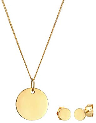 Elli Premium Schmuckset Damen Echtschmuck Halskette mit Anhänger Ohrstecker | Kreis Geo Basic in 585 Gelbgold