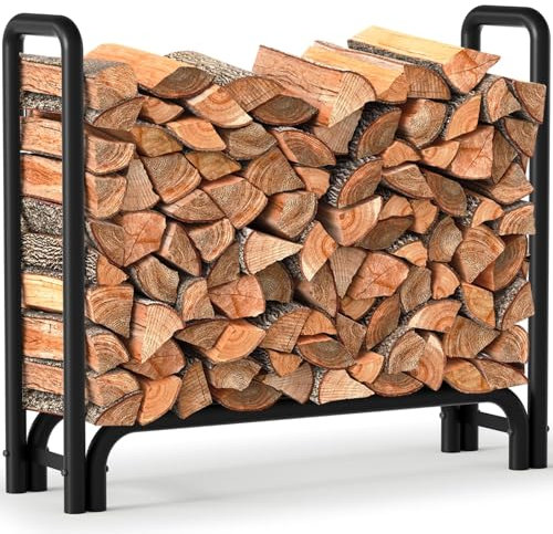 Amagabeli 121cmx105cmx30,48cm Range Bûche Extérieur Support à Bois de Chauffage Porte-bûches Abris Bois Métallique Solide Support de Journal de Cheminée Noir