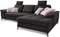 Cavadore Schlafsofa Castiel mit Federkern / Großes Bettsofa in L-Form mit Bettkasten, Sitztiefenverstellung, Kopfstützen und XL-Longchair / 312 x 114 x 173 / Webstoff, Schwarz