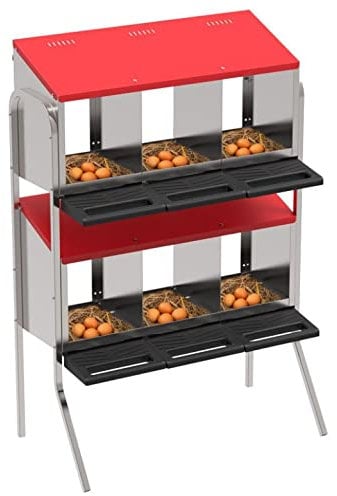 Hühnernest für den Innenbereich, 6 Fächer, 82 x 47 x 123 cm, mit Füßen und abnehmbarem Tablett.