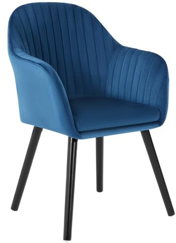 WOLTU Esszimmerstühle 1er Set, für Schlafzimmer Küche Wohnzimmer, Küchenstühle gepolstert mit Armlehne, Massivholzbeinen, Sitzfläche aus Samt, Blau