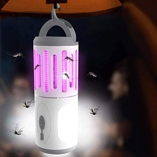 BAKAJI Zanzariera Elettrica UV LED con Funzione Lampada e Torcia Luce Emergenza LED Elettroinsetticida con Gancio da Campeggio Casa Anti Zanzare Mosche Alimentazione Batteria Stilo AA