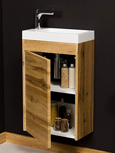 Quentis Badmöbel Gäste-WC Set Guest, Breite 40 cm, 1 Türe, Waschbeckenunterschrank montiert (Eiche Natur)