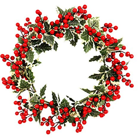 BESPORTBLE Weihnachtskranz Rote Beere künstliche Beere Holly Berry grüne Blätter Türkranz Wandkranz Adventskranz für Winter Weihnachten Parties Hochzeiten Zuhause Fenster Wand Tür 40 cm