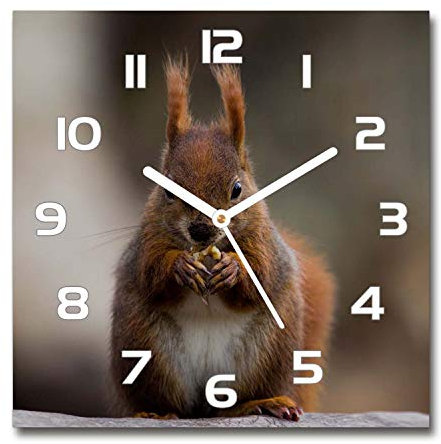 Tulup Glasuhr - 30x30cm - weißen Zeigern - Wanduhr Wandkunst Bild Gehärtetem Glas Uhr Echtglas Küche Wohnzimmer - Eichhörnchen