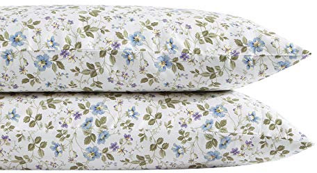 Laura Ashley Home - Standard Kissenbezug-Set, Baumwollsatin Bettwäsche, glatt & knitterfrei (Spring Bloom Pastellblau, 2 Stück)