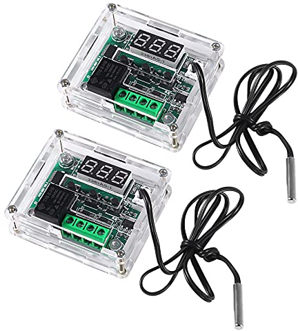 ALMOCN 2 Stück W1209 DC Digital Temperaturregler Board 12 V mit Gehäuse, rotes Digitalanzeige, Thermostat -50-110 °C, elektronischer Temperaturregler, Schalter wasserdicht