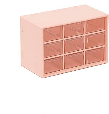Office Desktop Storage Box, Small Stackable Storage Cabinet, Small Storage Drawers, Plastic Organiser with 9 Removable Drawers for Arts, Crafts, Sewing Supplies, Stationery and Office Supplies, Pink