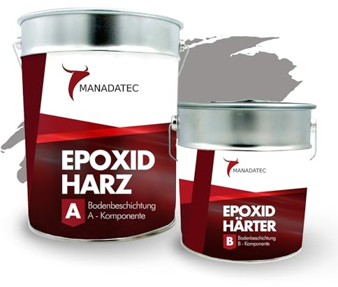 MANADATEC 2k Epoxidharz Bodenbeschichtung 5kg I RAL 7036 Platingrau I Abriebfest, lösemittelfrei, geruchsneutral I Garagenbodenbeschichtung I Epoxy Bodenbeschichtung Garage I Keller Epoxidharz Boden