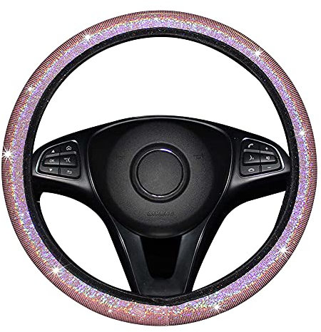 Auto Lenkradbezug Glitzer,MoreChioce Bling Bling Kristall Strass Lenkradhülle Universal Lenkrad Abdeckung Rutschfeste Lenkradschoner Bequeme PU Leder Lenkradschutz Durchmesser 38cm,Bunt Rosa