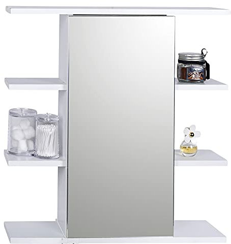 URBNLIVING SANISTORA White Wooden Wall Mounted Single Mirror Door Bathroom Cabinet