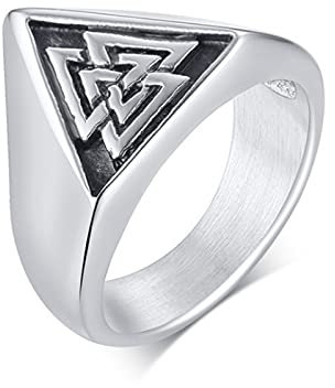 HCMA Dreieck Wikinger Siegelring für Männer Edelstahl Valknut Wikinger Ringe skandinavischen Wikinger nordischen Schmuck Geschenk