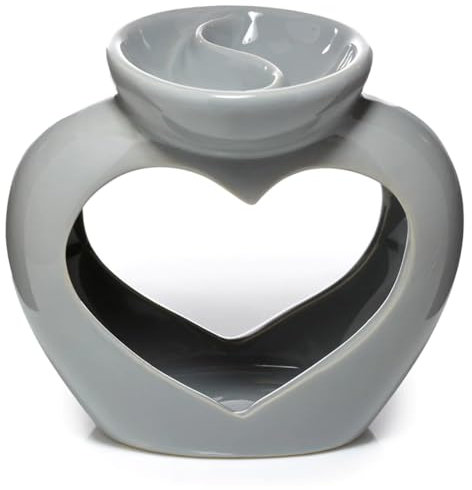 Brucia Essenza per Cera Profumata in Ceramica a Forma di Cuore - Piattino Doppio - Grigio